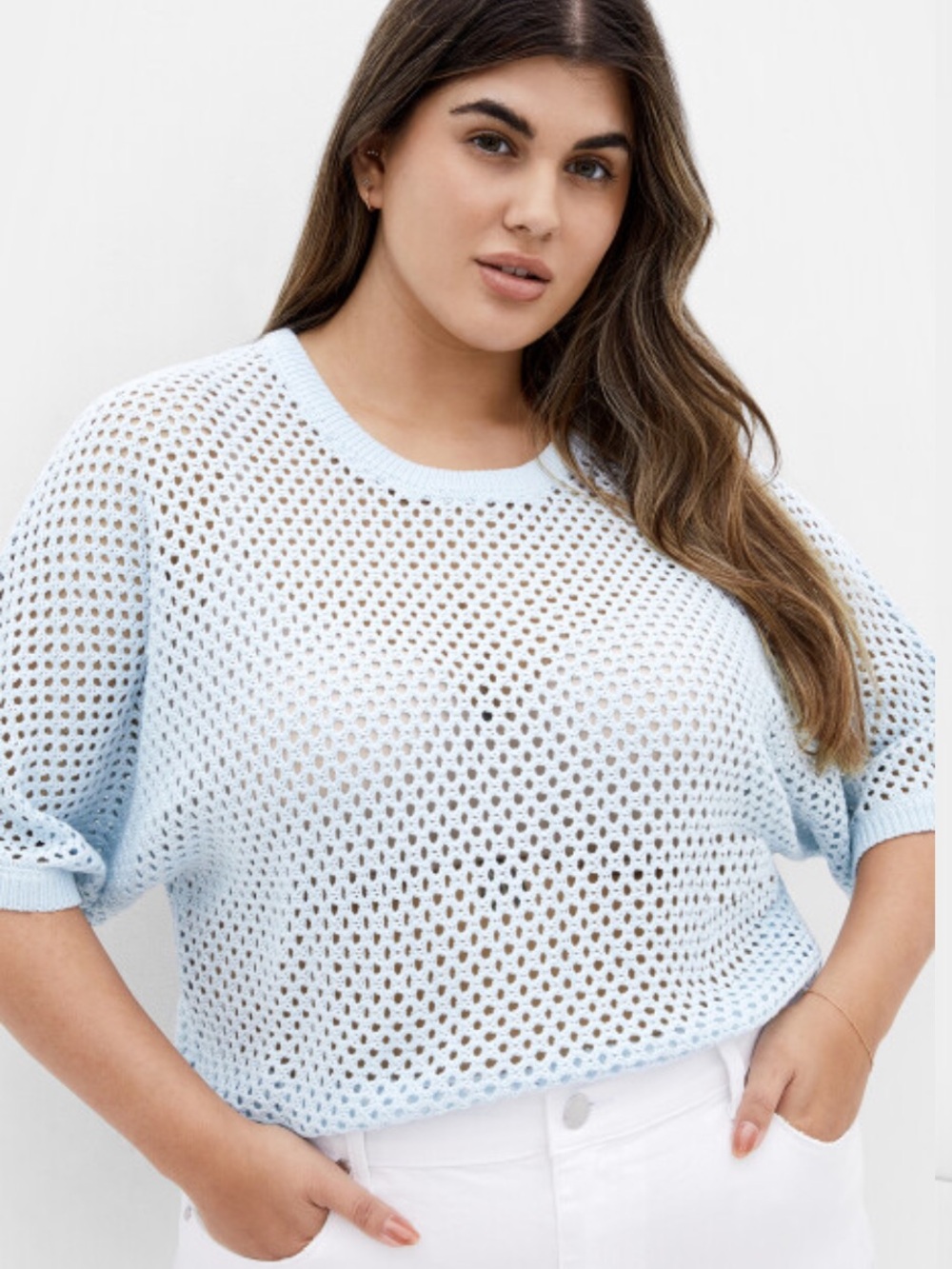 City Chic Crochet Knit Top Light Blue Size 16 BNWT